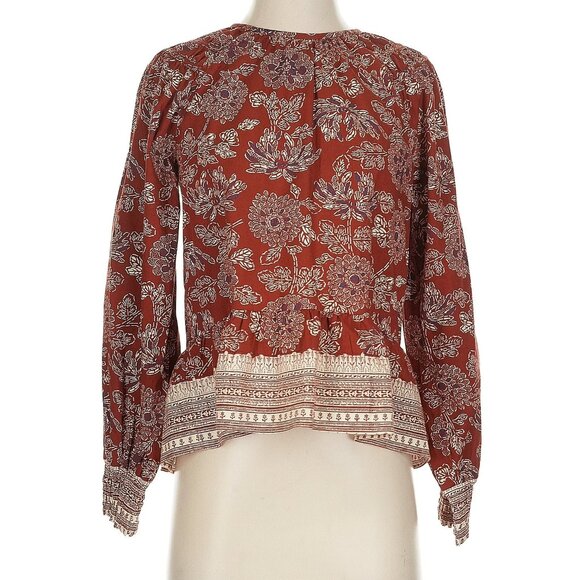 Veronica Beard Kester Floral-print Peplum Blouse - Rust Red size 4 - Picture 2 of 10